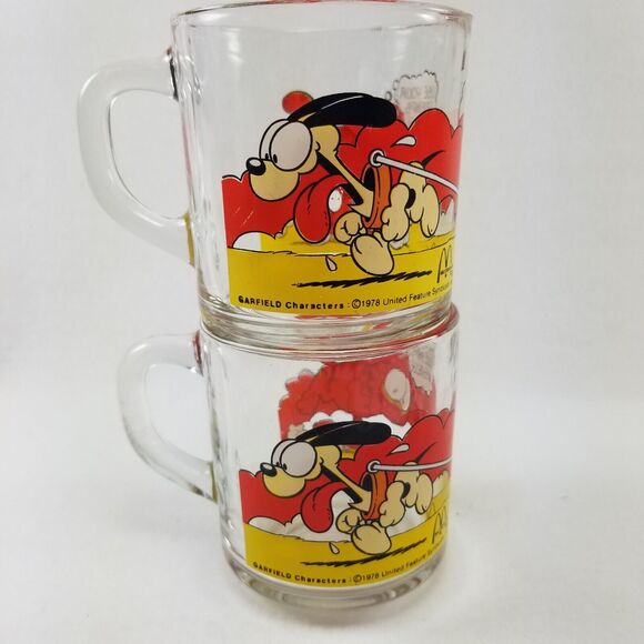 Garfield & Oddie Mug (2) Vtg 1978 Use Your Friends Wisely Glass Mcdonalds Cup - Picture 3 of 16